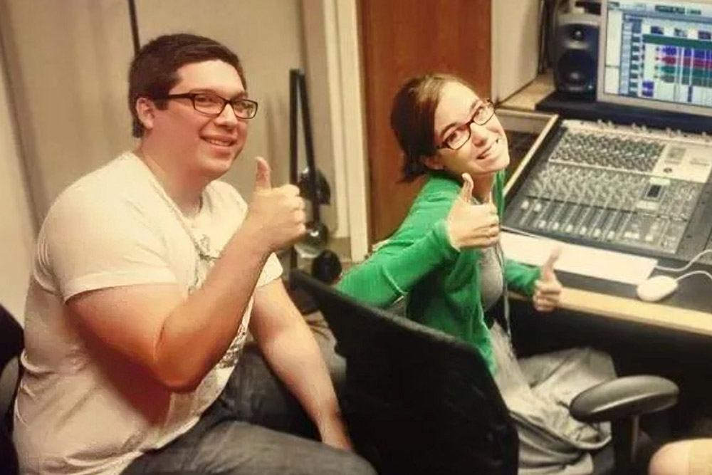 Melodie Cros at the sound board with Jonathan Luna from 2014