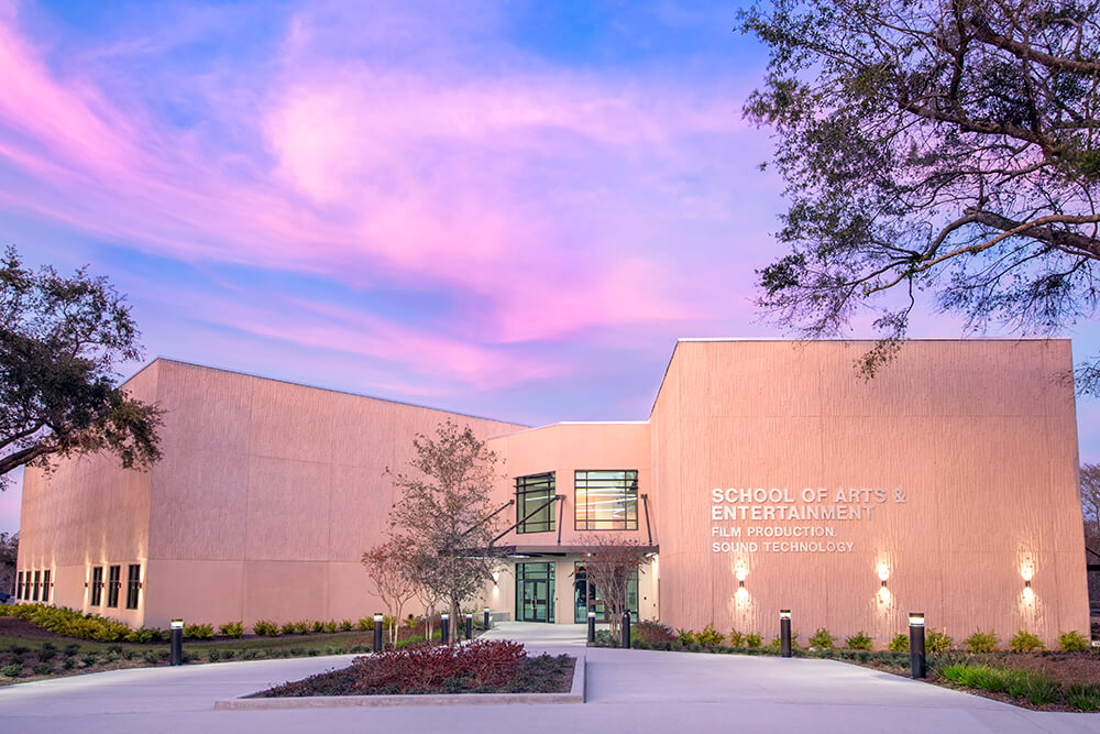 School of Arts, Entertainment, and Design building at dawn