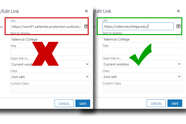 Safe Links and Non-Safe Links Example