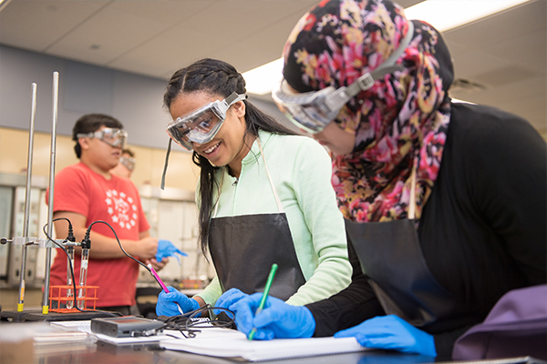 Three students in lab